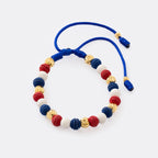 Guillo Bandera Dominicana azul, tejido a mano con balines de oro laminado 18k