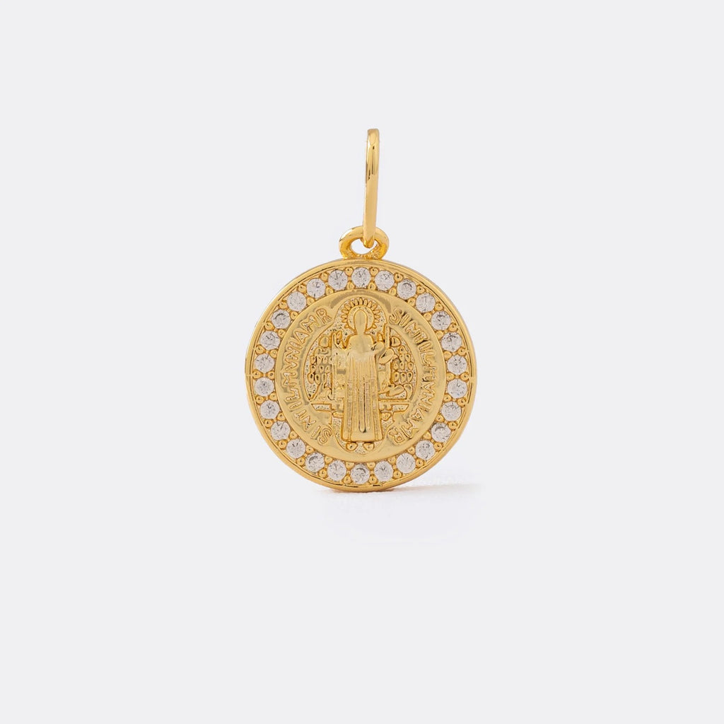 Dije San Benito Red Circonias 1.8 cm de oro laminado 18k