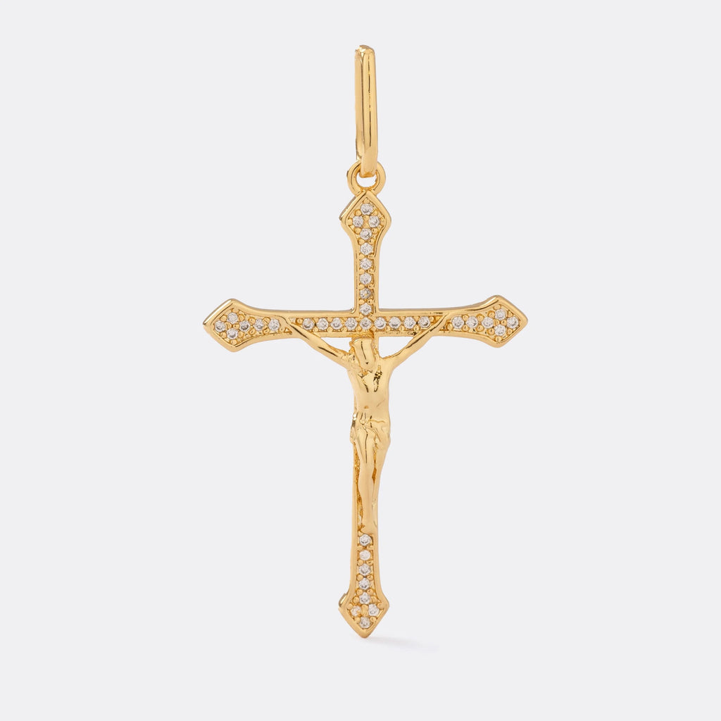 Dije Cruz Cristo Circonias 4 cm de oro laminado 18k