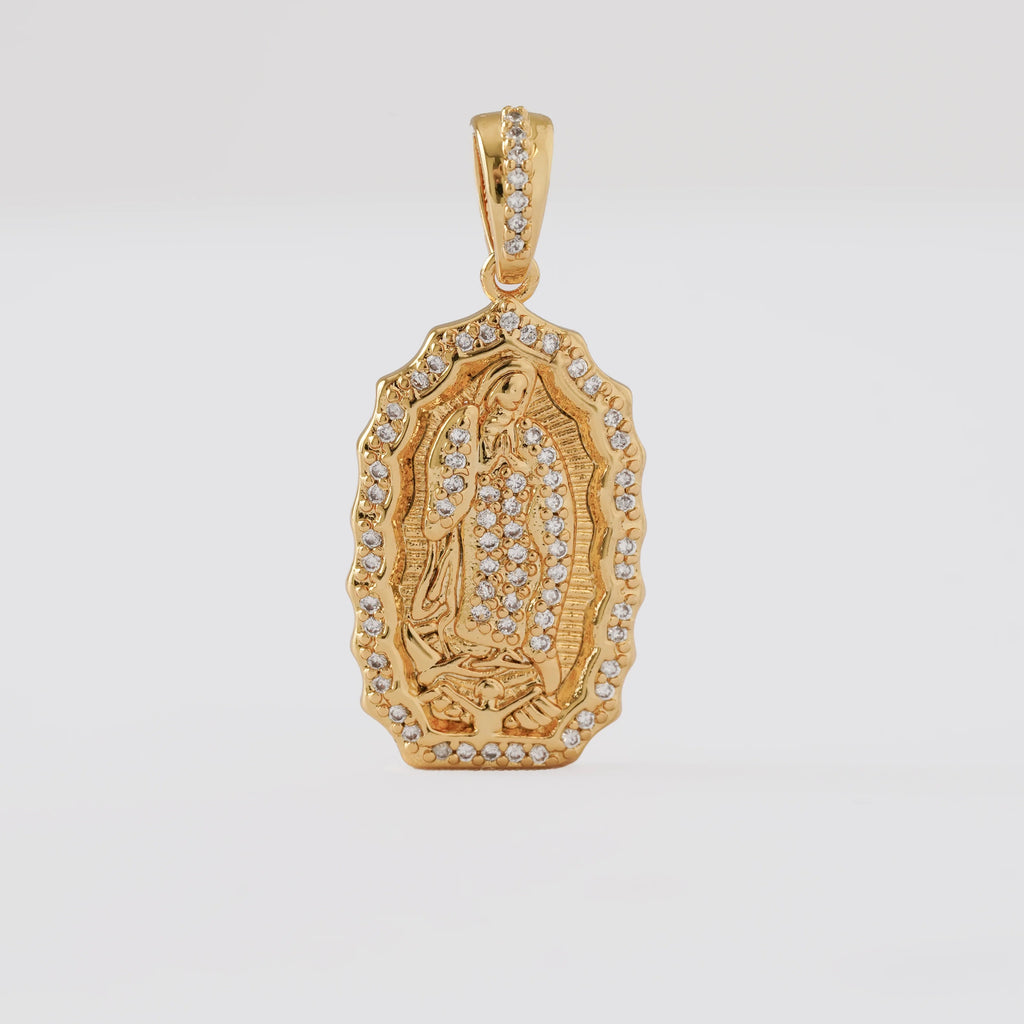 Dije Medalla de Guadalupe de oro laminado 18k