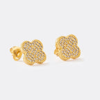 Aretes Trébol Circonia 1.1 cm de oro laminado 18k