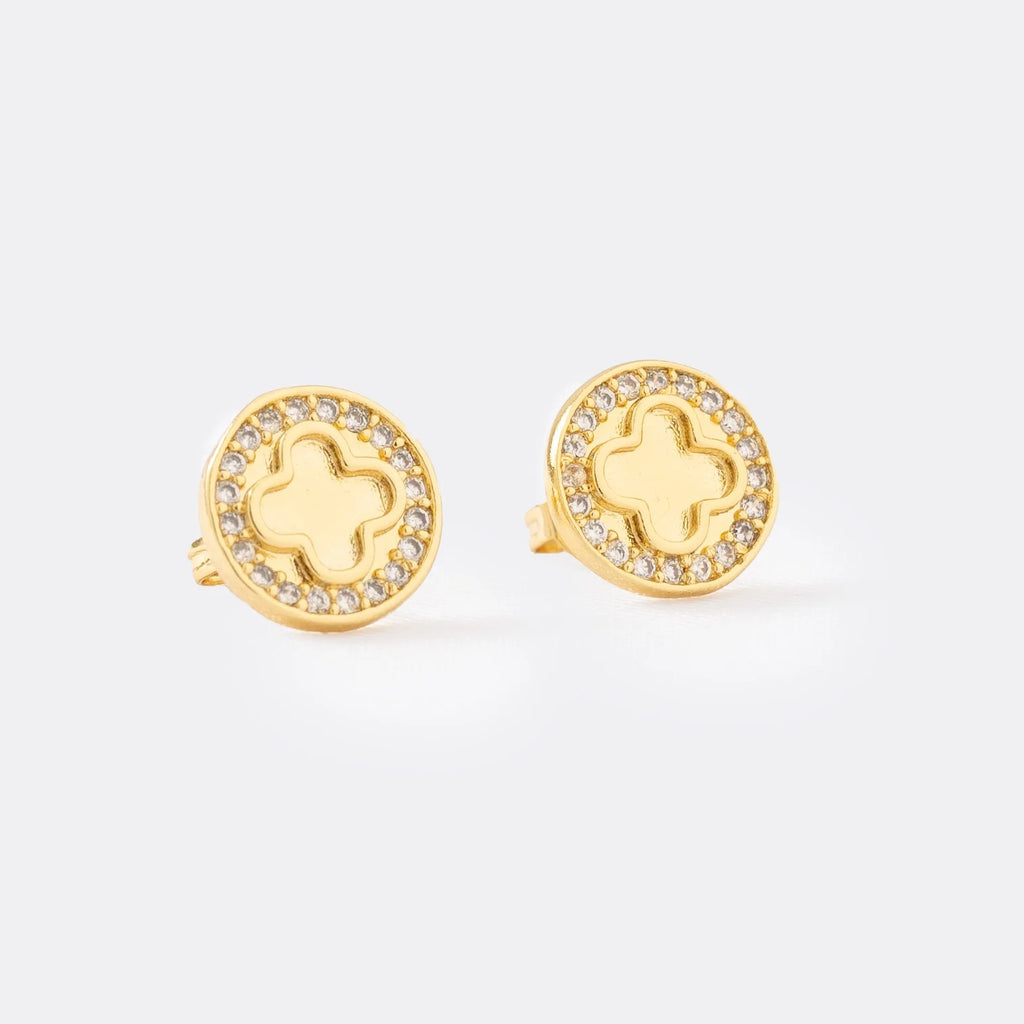 Aretes Trébol Redondo Silueta 9 mm de oro laminado 18k