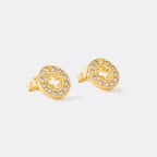 Aretes Trébol Redondo Circonias 1 cm de oro laminado 18k